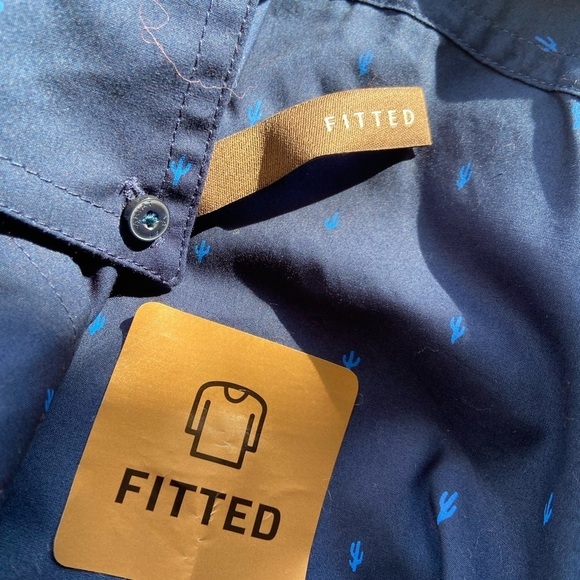 Ariat Men's Pollerd Shirt Large Long Sleeve Fitted Dark Blue Cactus Print Button - Picture 9 of 14